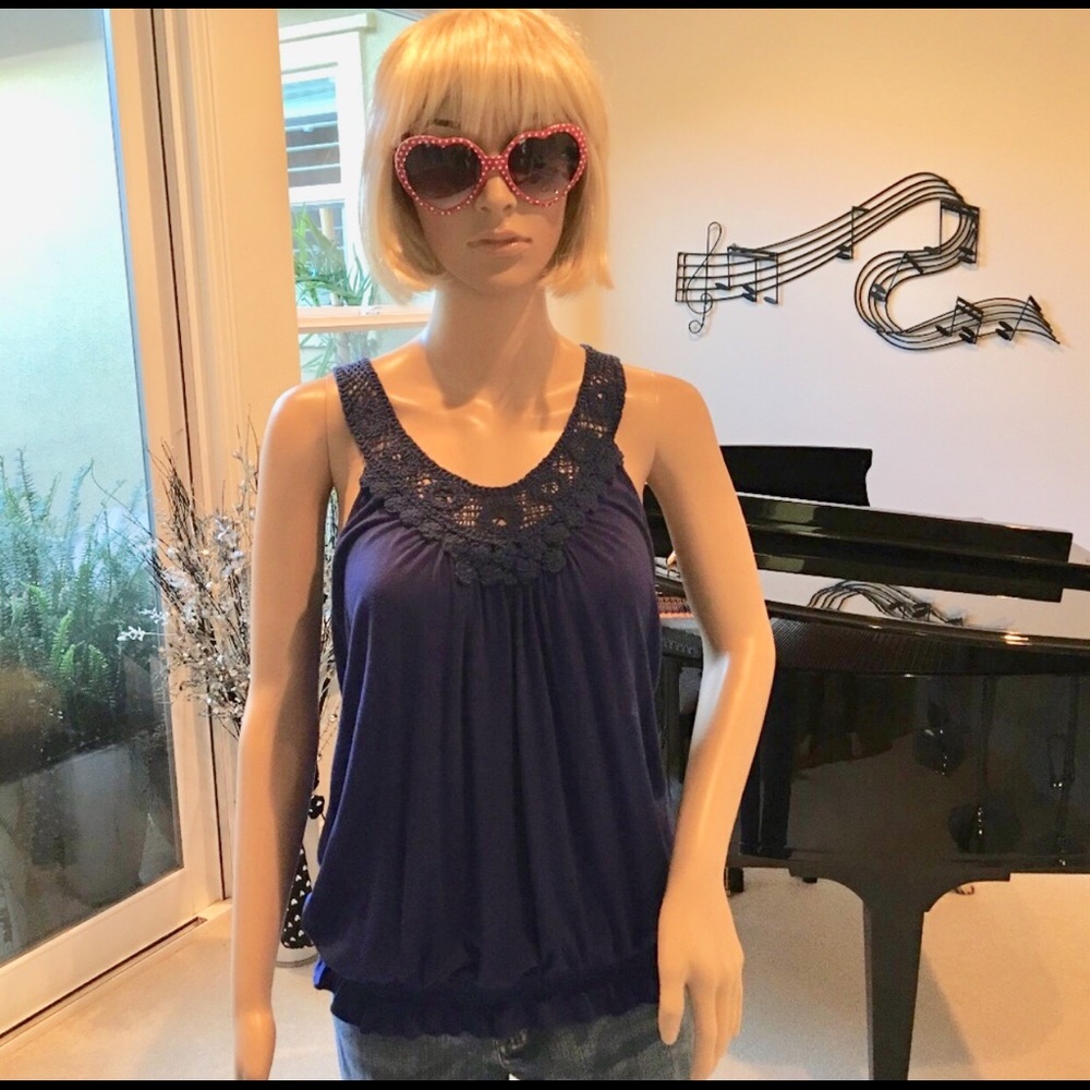 Kenar Royal Blue Knit Detail Tank